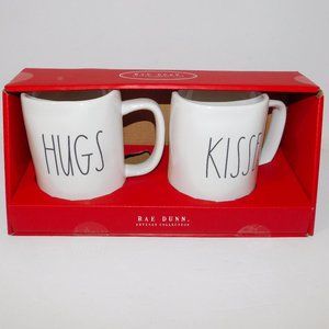 Rae Dunn HUGS  and KISSES White Farm house Ceramic  Mug Set NEW in Package